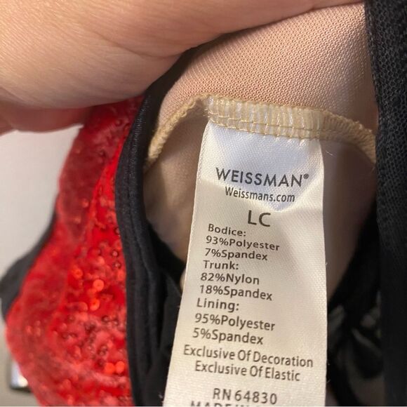 WEISSMAN Dance Costume unitard black red Cold Hearted Snake rhinestone 14693 LC - Picture 9 of 12